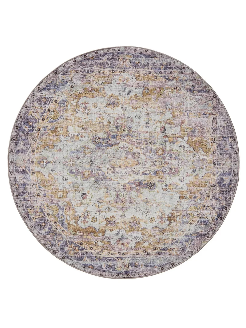 Tapis vintage motif oriental rond multicolore tons violet lavable 160 cm de diamètre