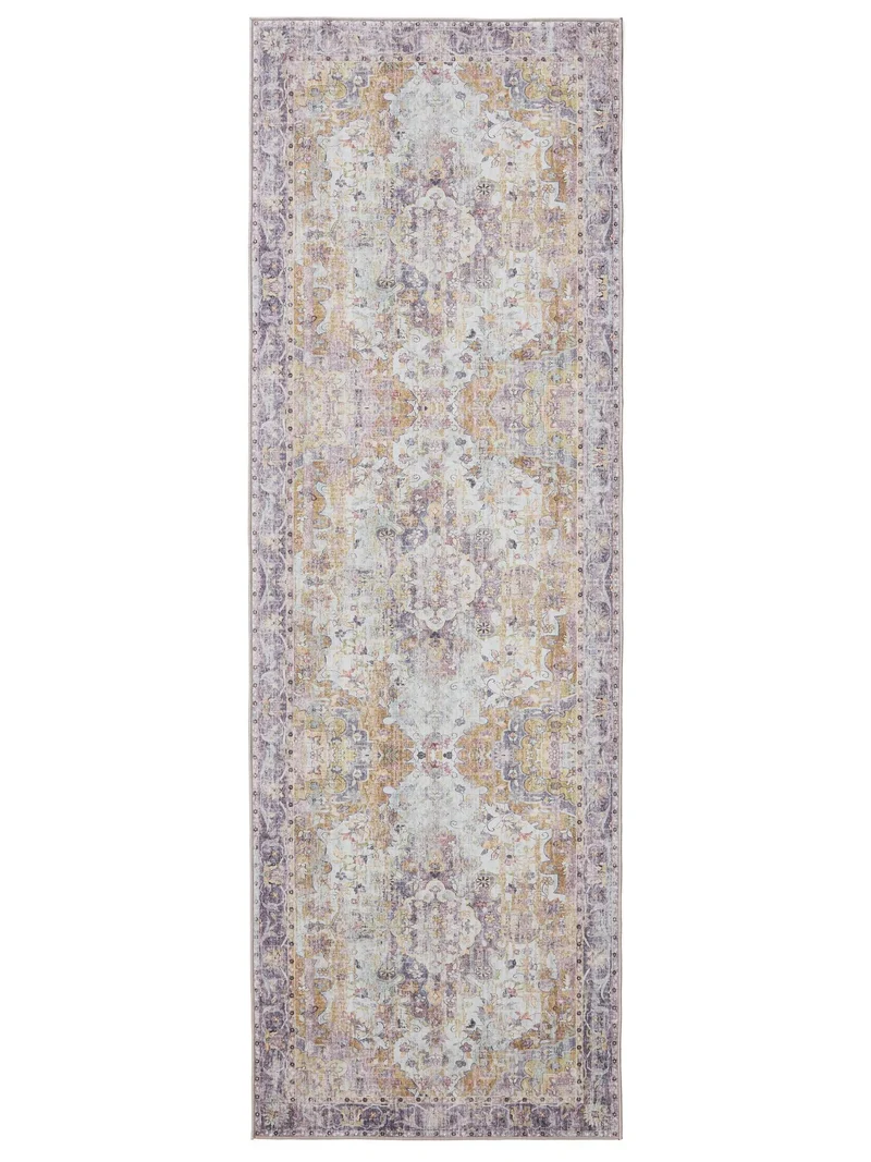 Tapis vintage motif oriental de couloir multicolore tons violet lavable 80x250 cm
