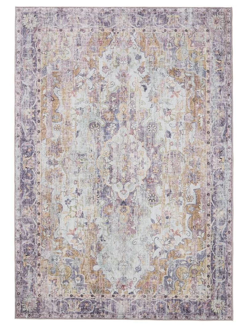 Tapis vintage motif oriental multicolore tons violet lavable 140x200 cm