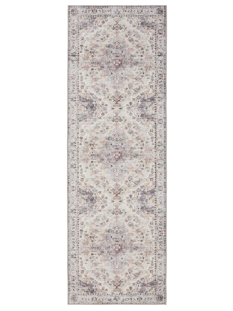 Tapis oriental vintage de couloir multicolore et beige lavable 80x240 cm