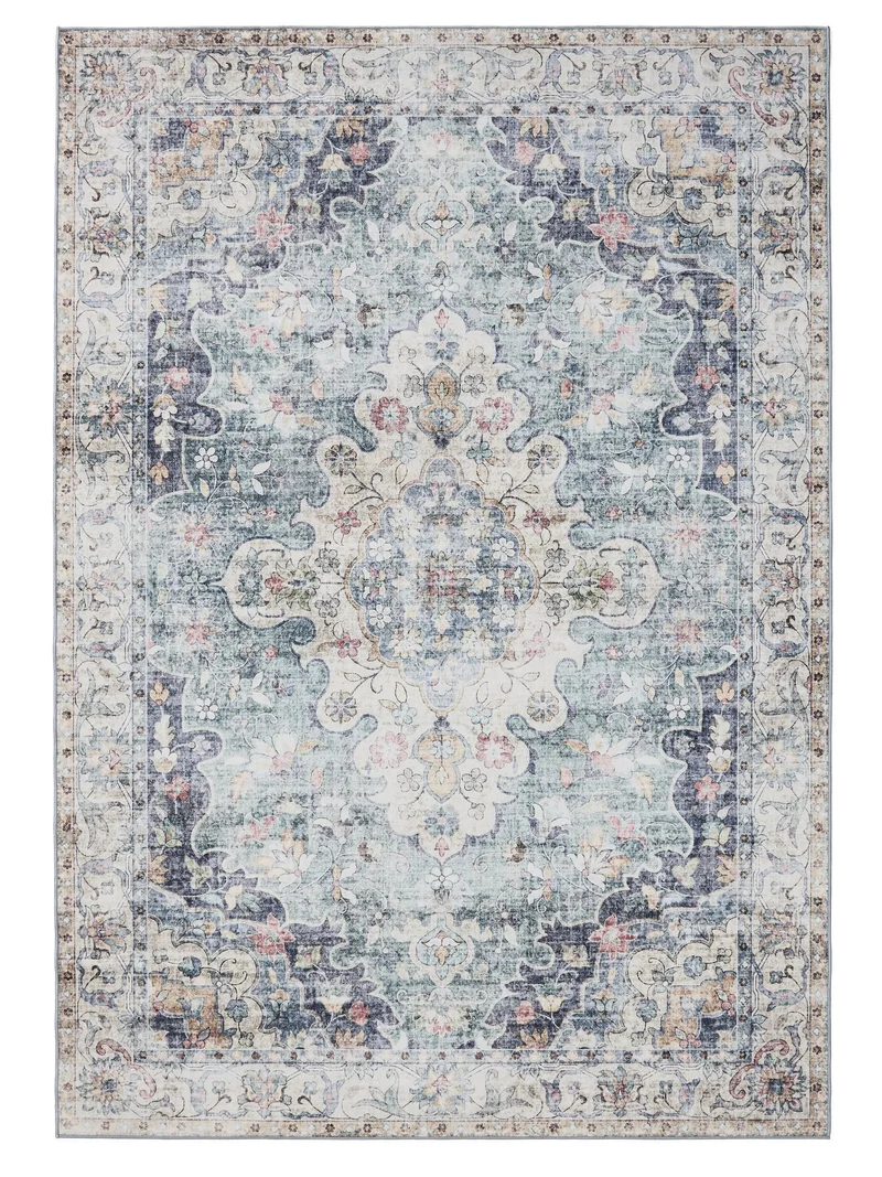 Tapis oriental vintage bleu lavable 160x230 cm