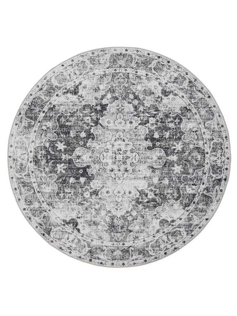 Tapis oriental vintage rond gris lavable 160 cm de diamètre