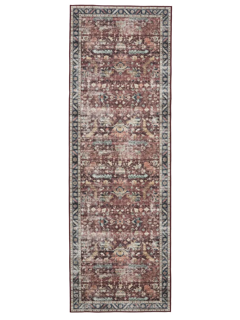 Tapis vintage motif floral de couloir multicolore lavable 80x240 cm
