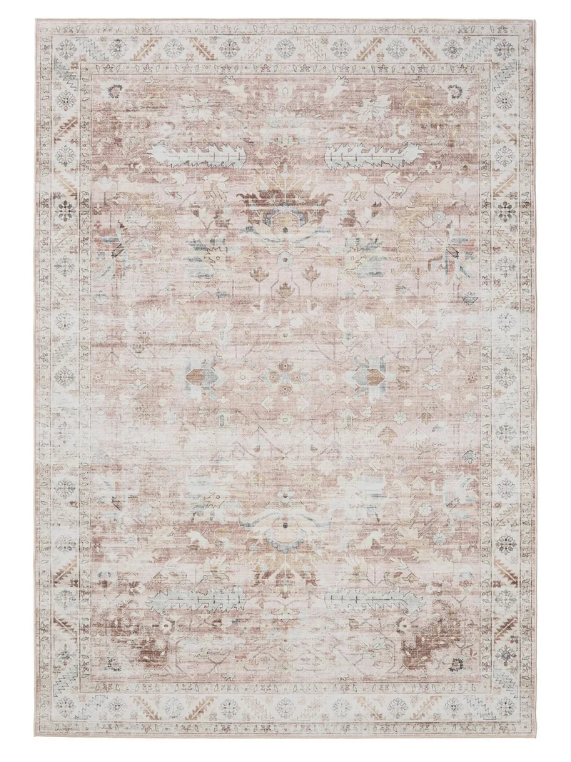 Tapis vintage motif floral beige lavable 80x150 cm