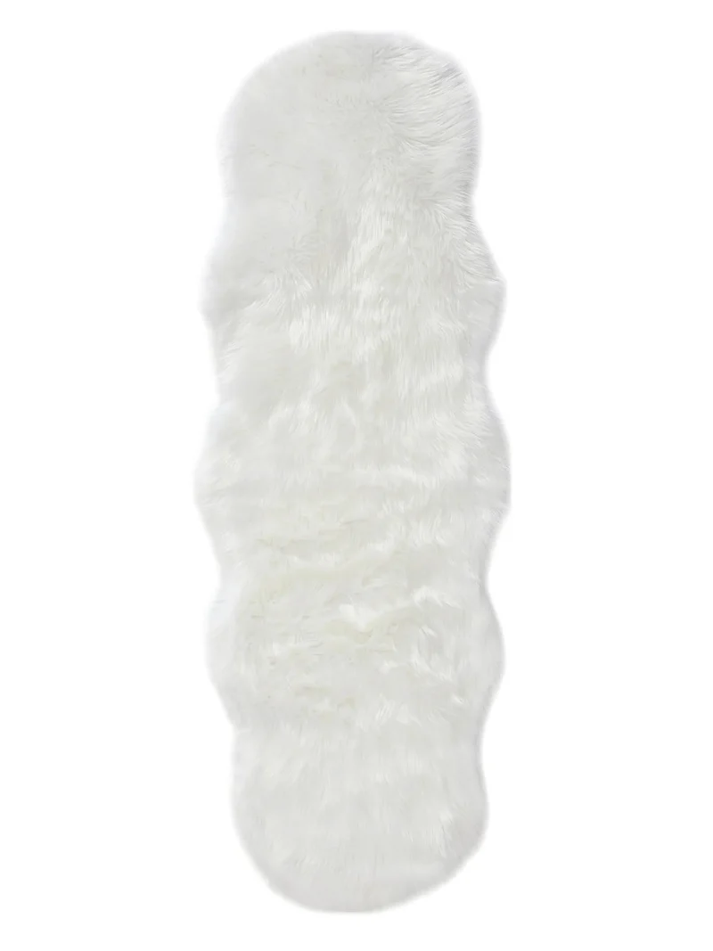 Tapis shaggy forme fausse fourrure descente de lit blanc 60x180 cm