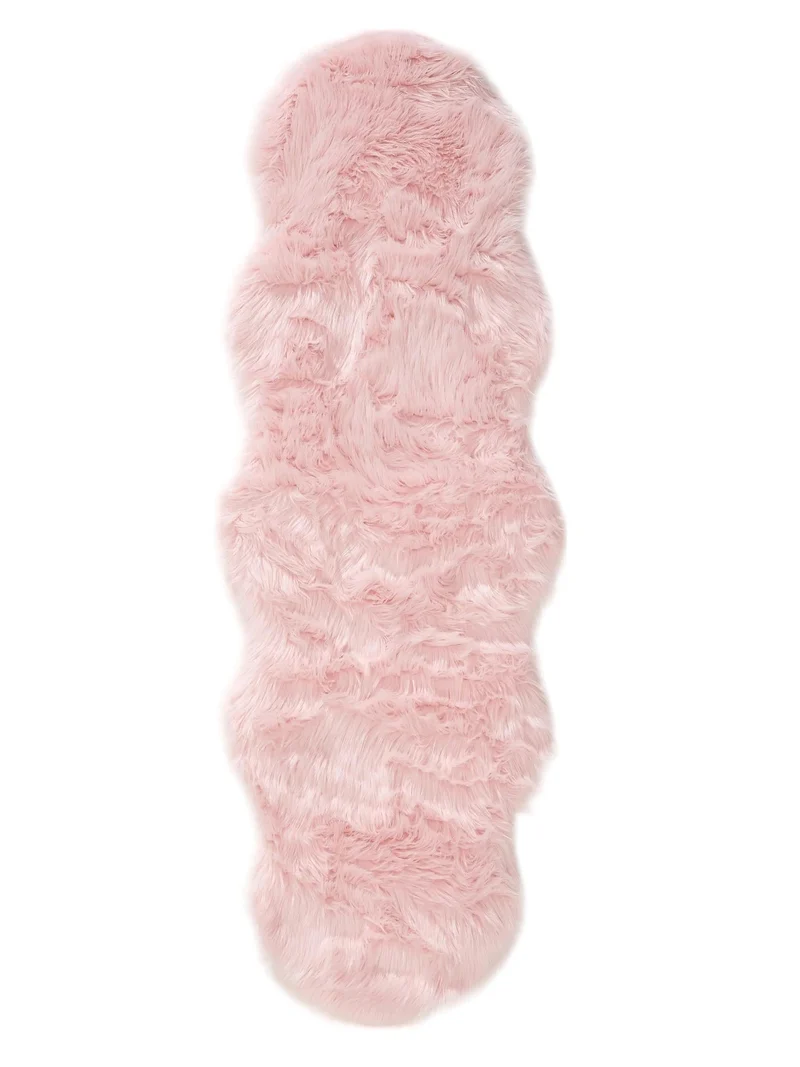 Tapis shaggy forme fausse fourrure descente de lit rose poudré 60x180 cm