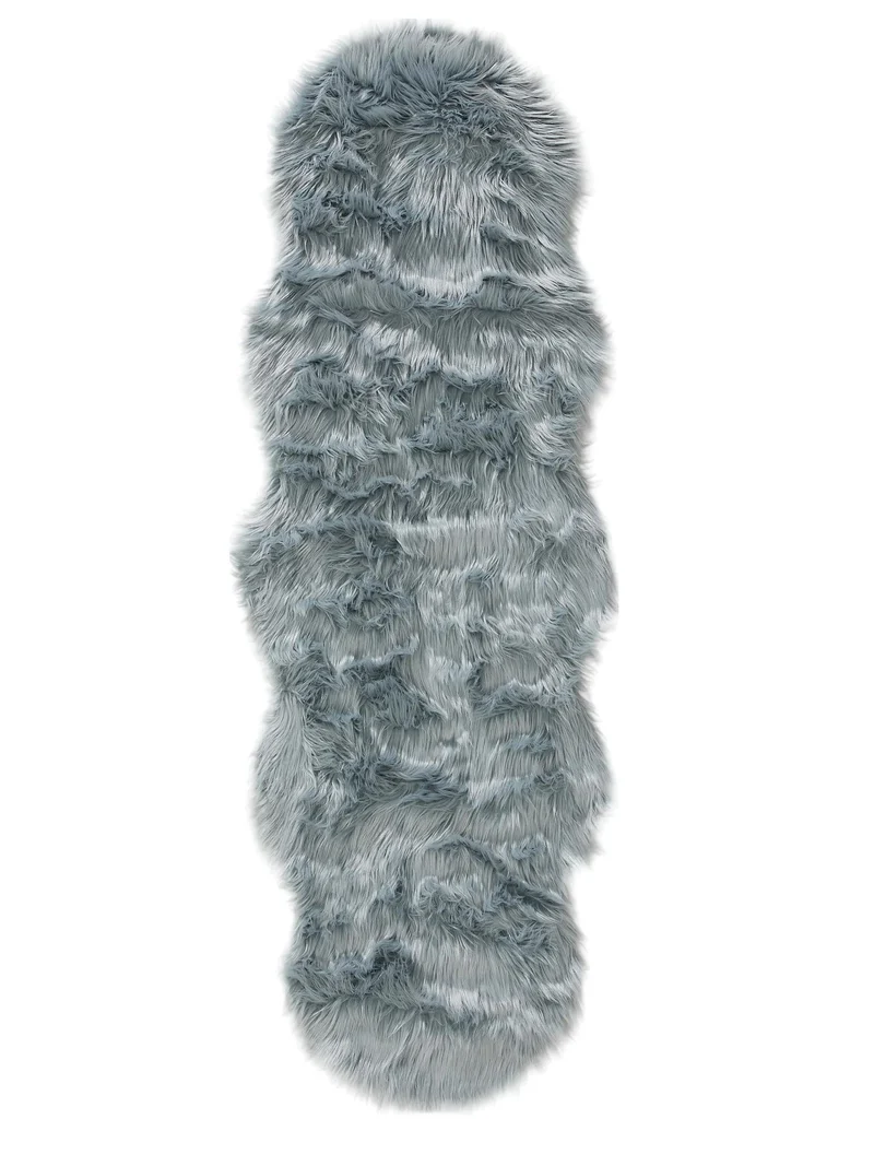 Tapis shaggy forme fausse fourrure descente de lit bleu 60x180 cm
