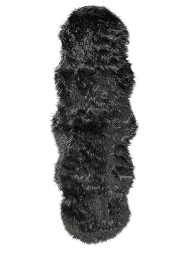 Tapis shaggy forme fausse fourrure descente de lit noir charbon 60x180 cm