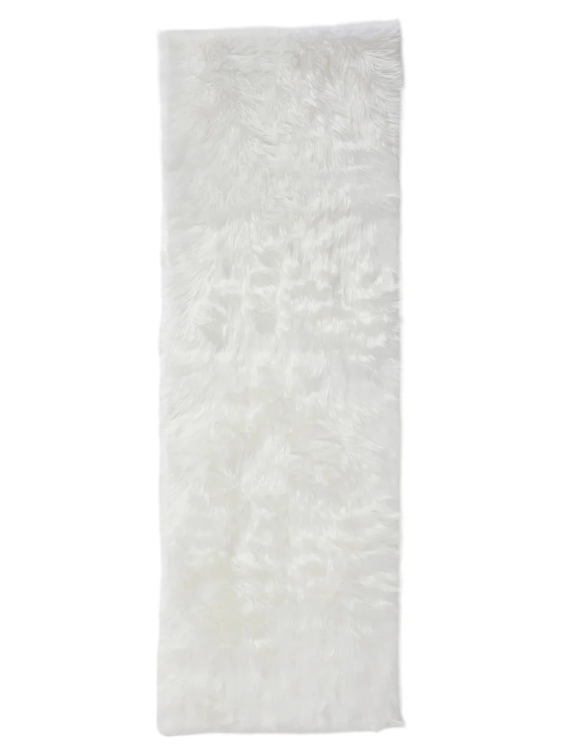 Tapis shaggy effet fourrure descente de lit blanc 80x240 cm