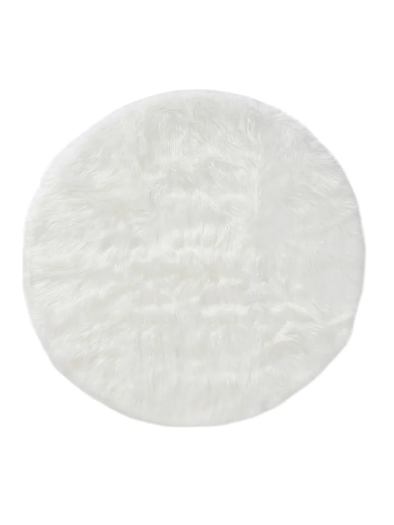 Tapis shaggy effet fourrure rond blanc 120 cm de diamètre