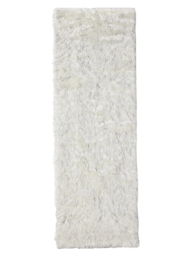 Tapis shaggy effet fourrure descente de lit noir et blanc 80x240 cm