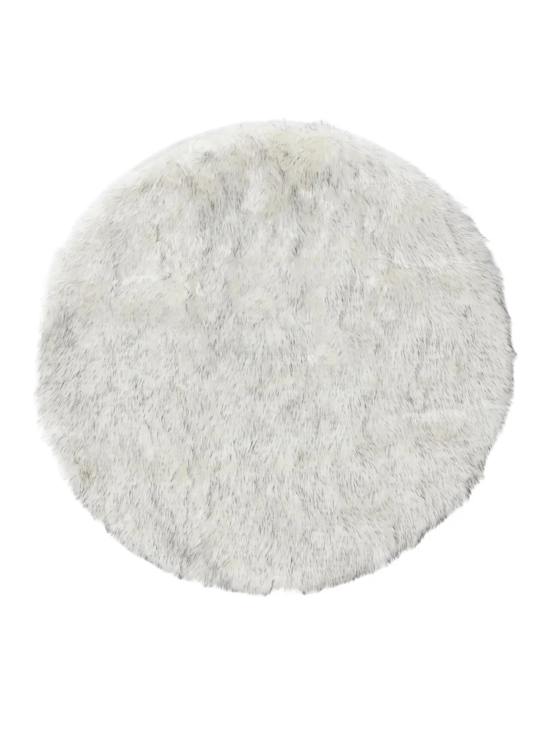 Tapis shaggy effet fourrure rond noir et blanc 80 cm de diamètre