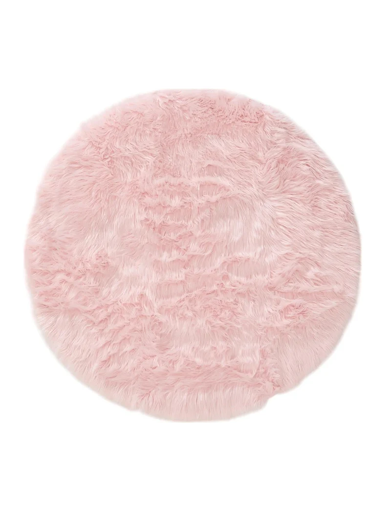 Tapis shaggy effet fourrure rond rose poudré 80 cm de diamètre