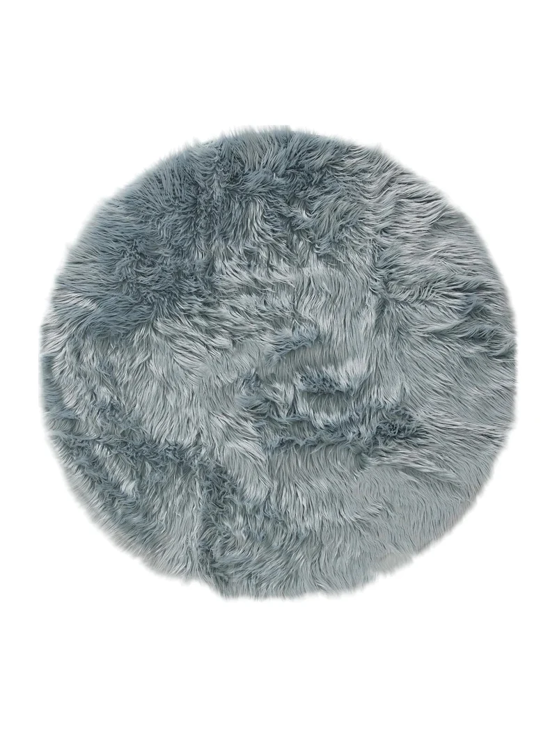 Tapis shaggy effet fourrure rond bleu 80 cm de diamètre