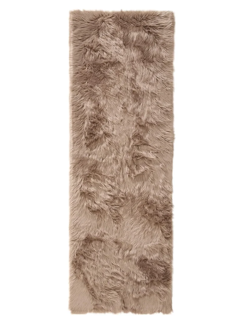 Tapis shaggy effet fourrure descente de lit beige 80x240 cm