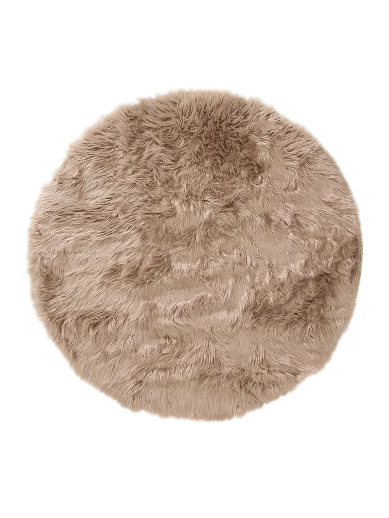 Tapis shaggy effet fourrure rond beige 120 cm de diamètre