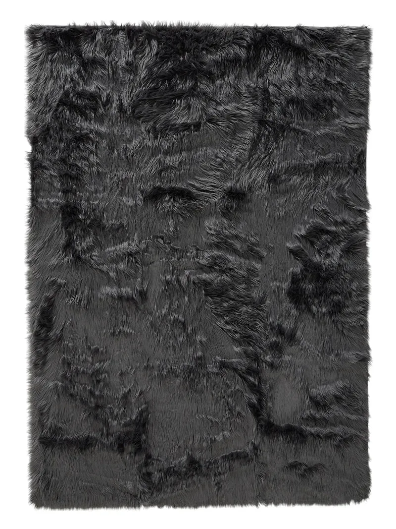 Tapis shaggy effet fourrure noir charbon 80x150 cm