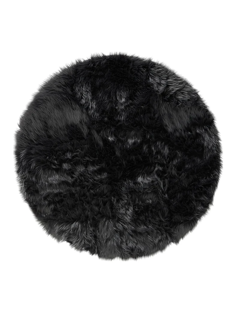 Tapis shaggy effet fourrure rond noir charbon 80 cm de diamètre