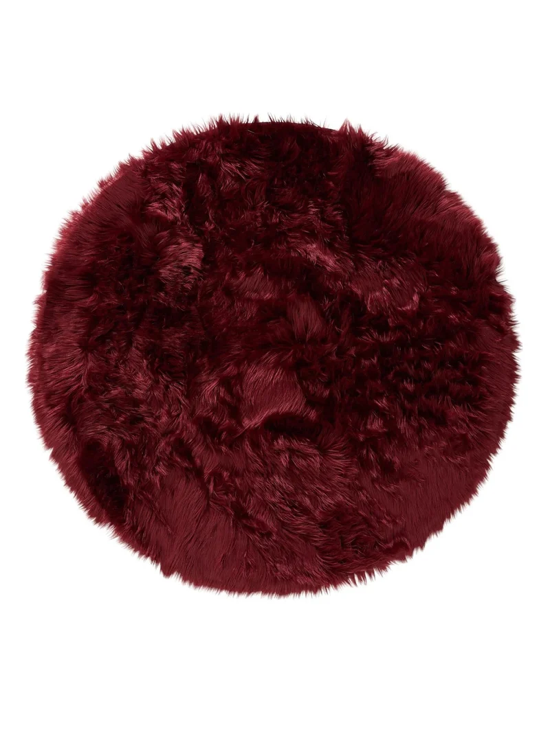 Tapis shaggy effet fourrure rond bordeaux 120 cm de diamètre