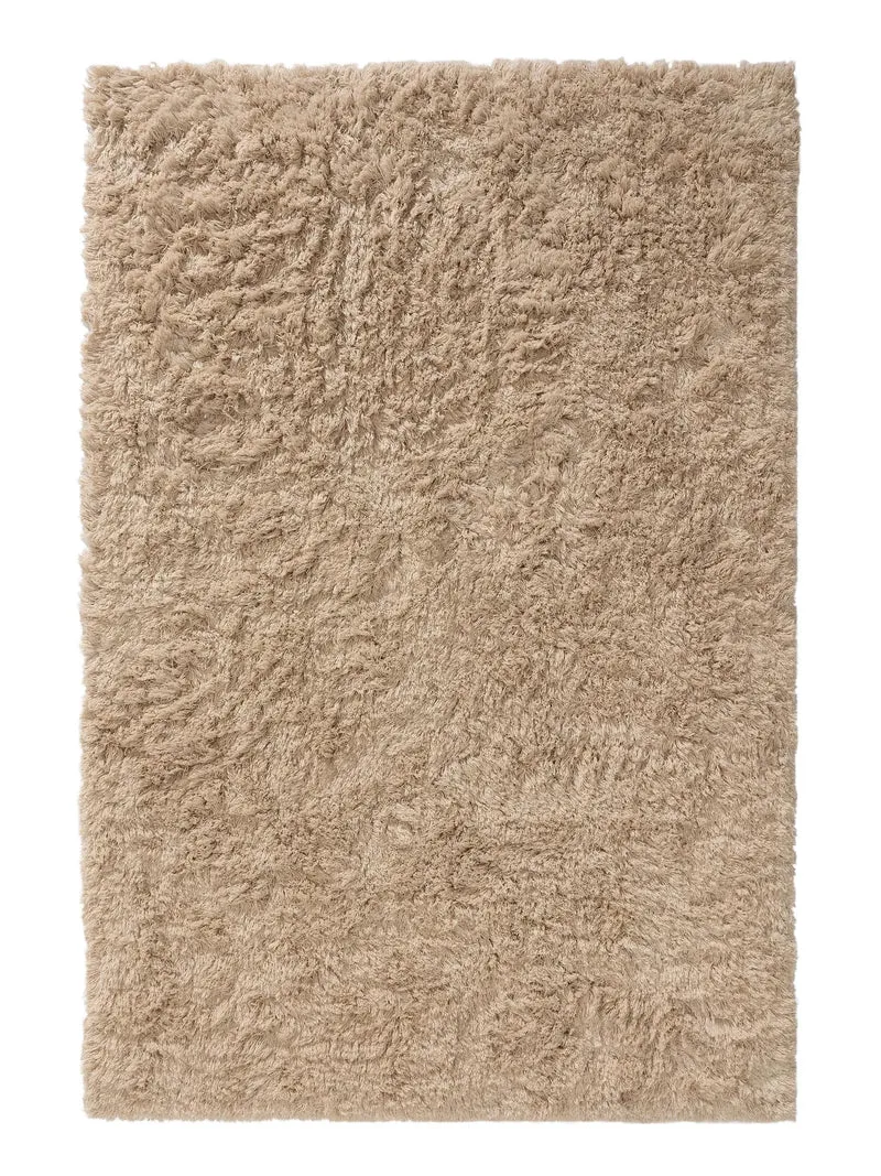 Tapis shaggy poils longs beige en laine 120x170 cm