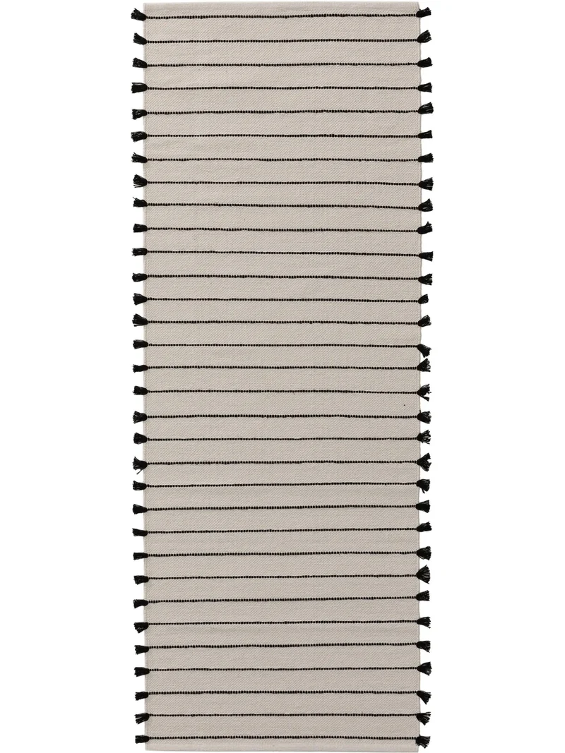 Tapis berbère motif ethnique de couloir enfant beige et noir en coton 70x200 cm