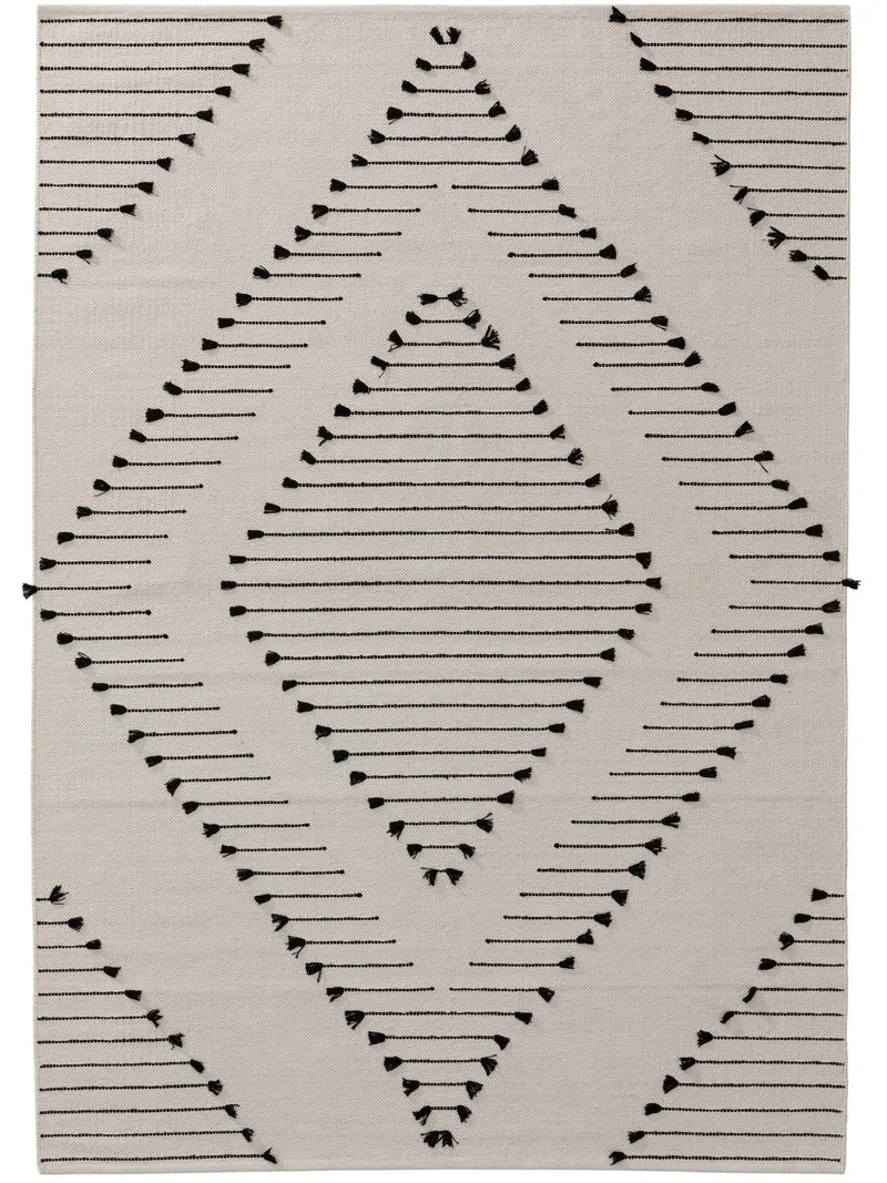 Tapis berbère motif ethnique enfant beige et noir en coton 80x120 cm