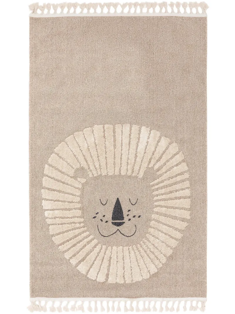 Tapis scandinave motif animal lion enfant beige 90x130 cm