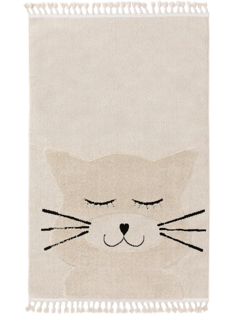 Tapis scandinave motif animal chat enfant crème 120x180 cm