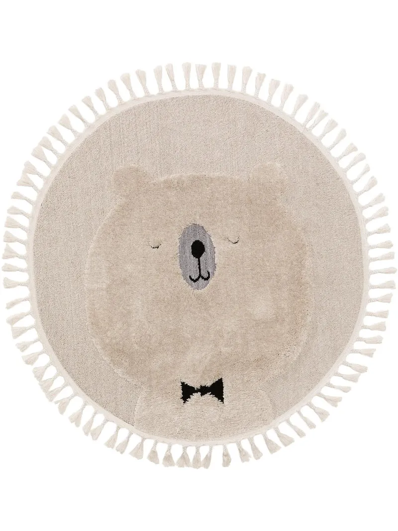 Tapis scandinave motif animal ourson rond enfant crème 120 cm de diamètre