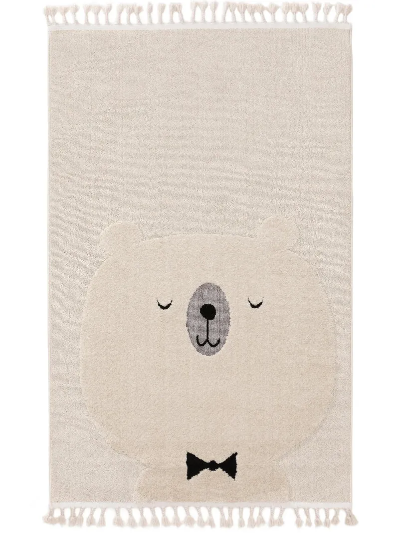 Tapis scandinave motif animal ourson enfant crème 90x130 cm