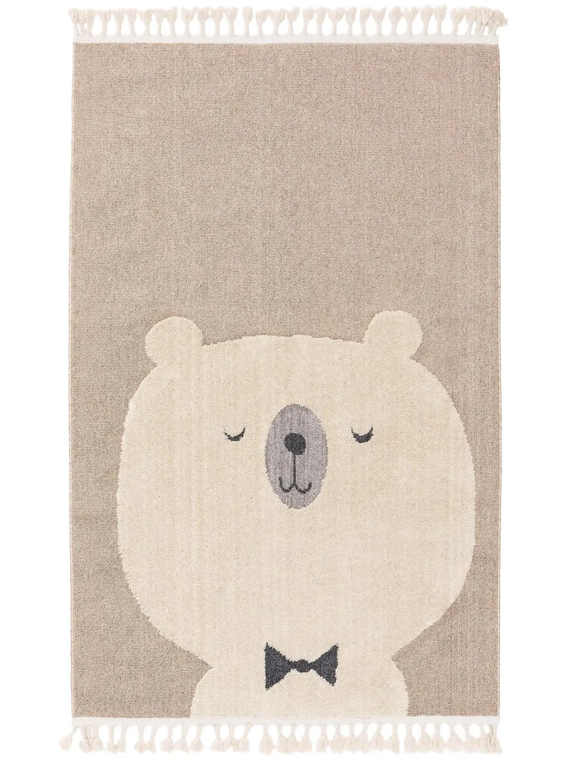 Tapis scandinave motif animal ourson enfant beige 90x130 cm