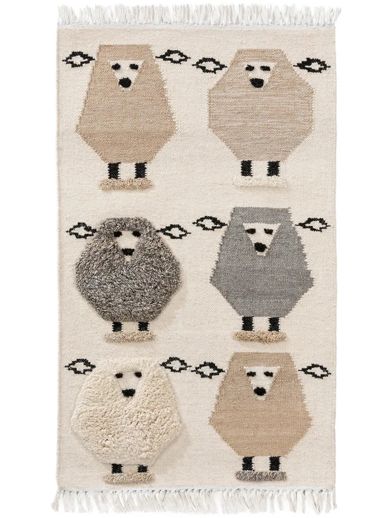 Tapis moderne motif animaux enfant crème en laine 160x230 cm