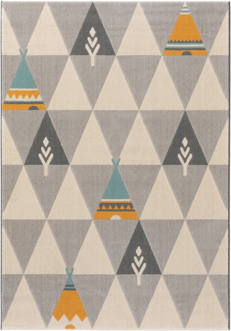 Tapis géométrique motif tipi enfant beige et gris 120x170 cm