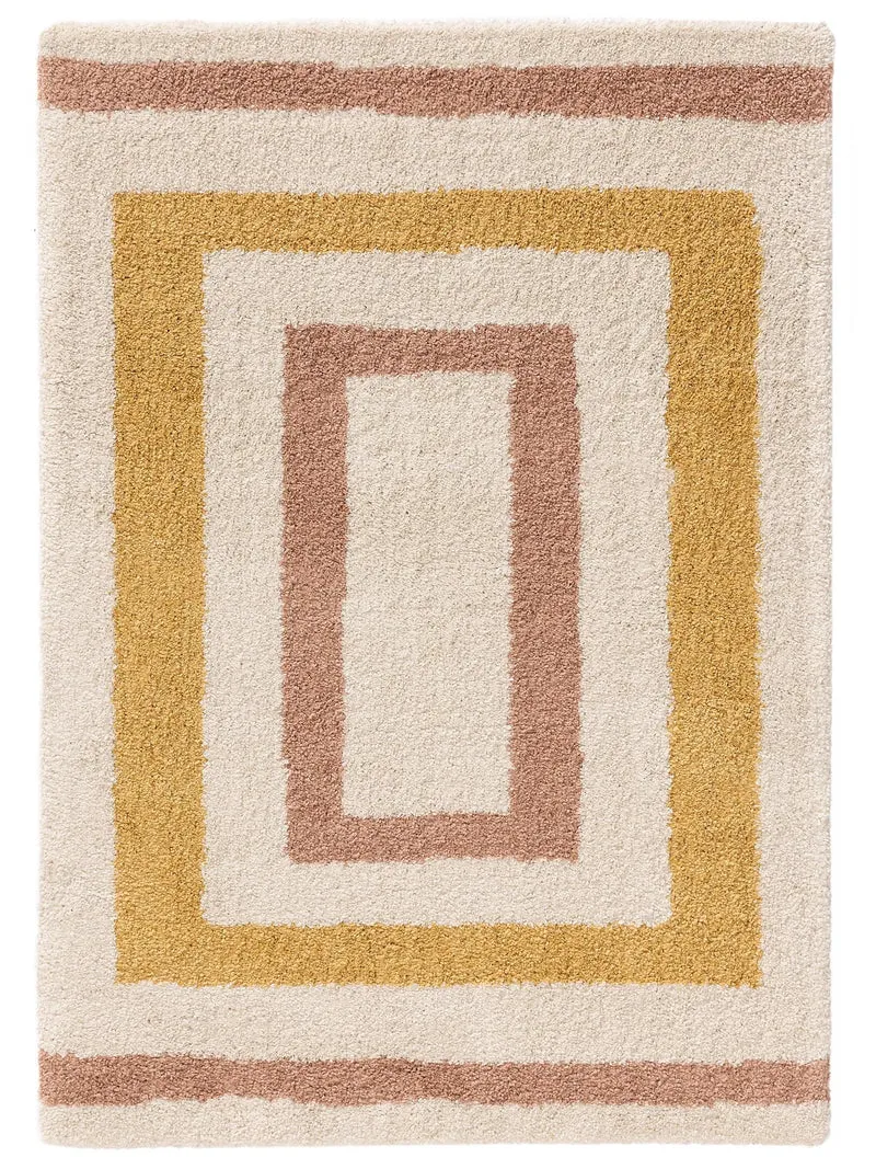 Tapis géométrique motif rectangle enfant crème jaune et terracotta 200x290 cm