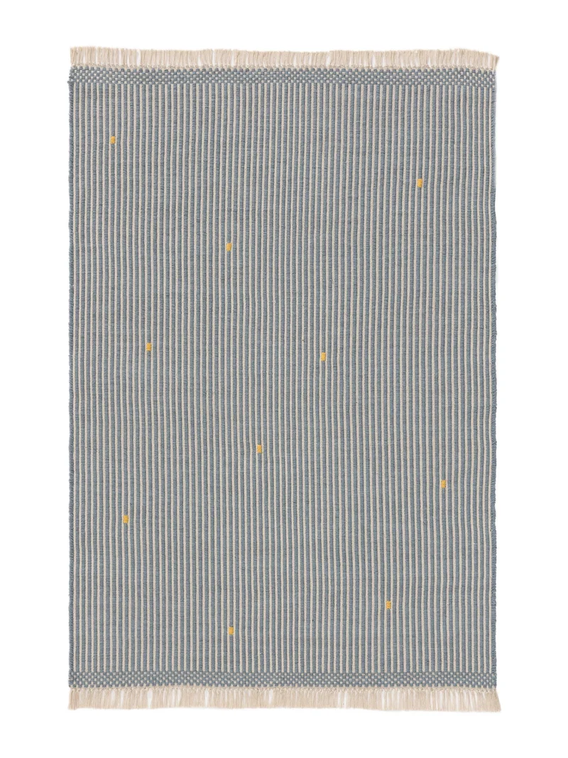 Tapis kilim rayé enfant bleu en coton 90x130 cm