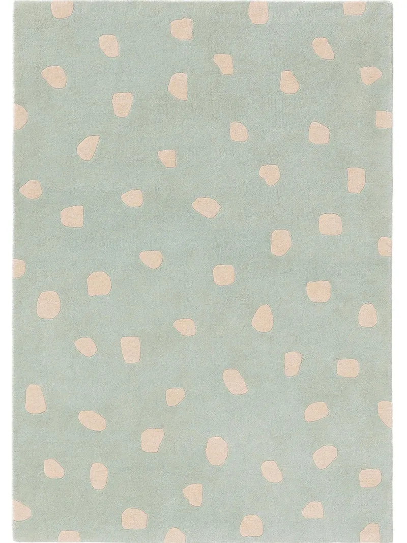 Tapis moderne motif à pois enfant vert menthe en laine 150x220 cm