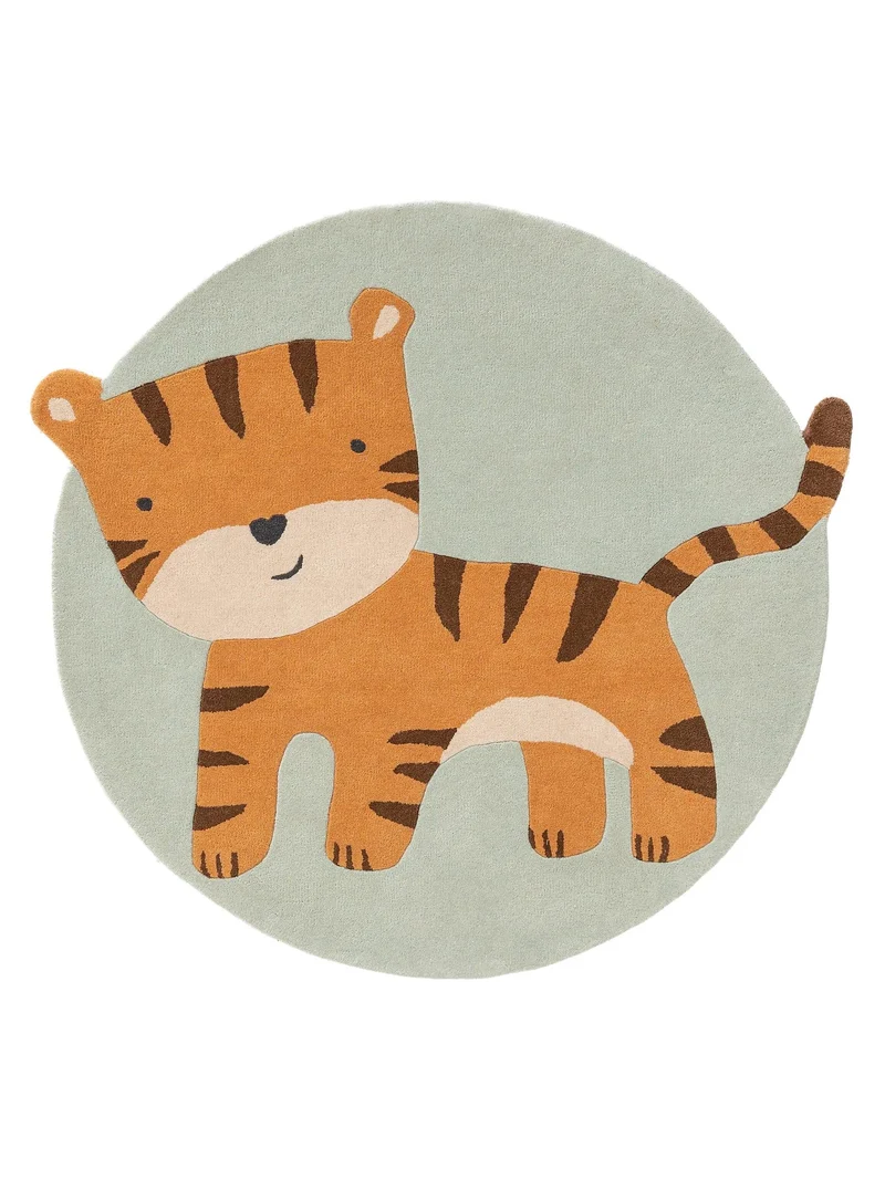 Tapis moderne motif animaux rond enfant orange en laine 115x120 cm