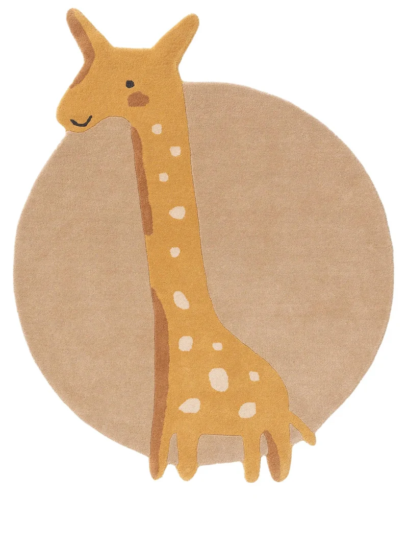 Tapis moderne motif animaux rond enfant orange en laine 115x140 cm