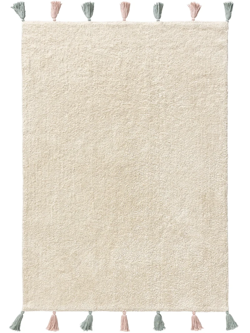 Tapis bohème à franges enfant crème en coton 80x120 cm