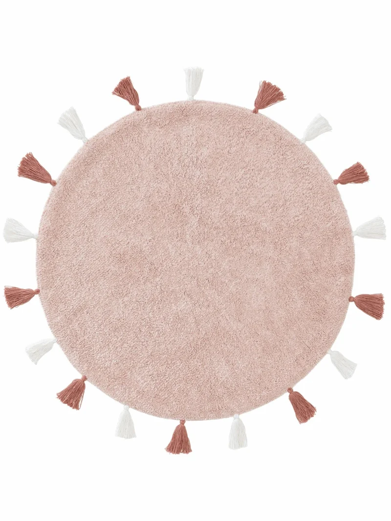 Tapis bohème à franges rond enfant terracotta en coton 100 cm de diamètre