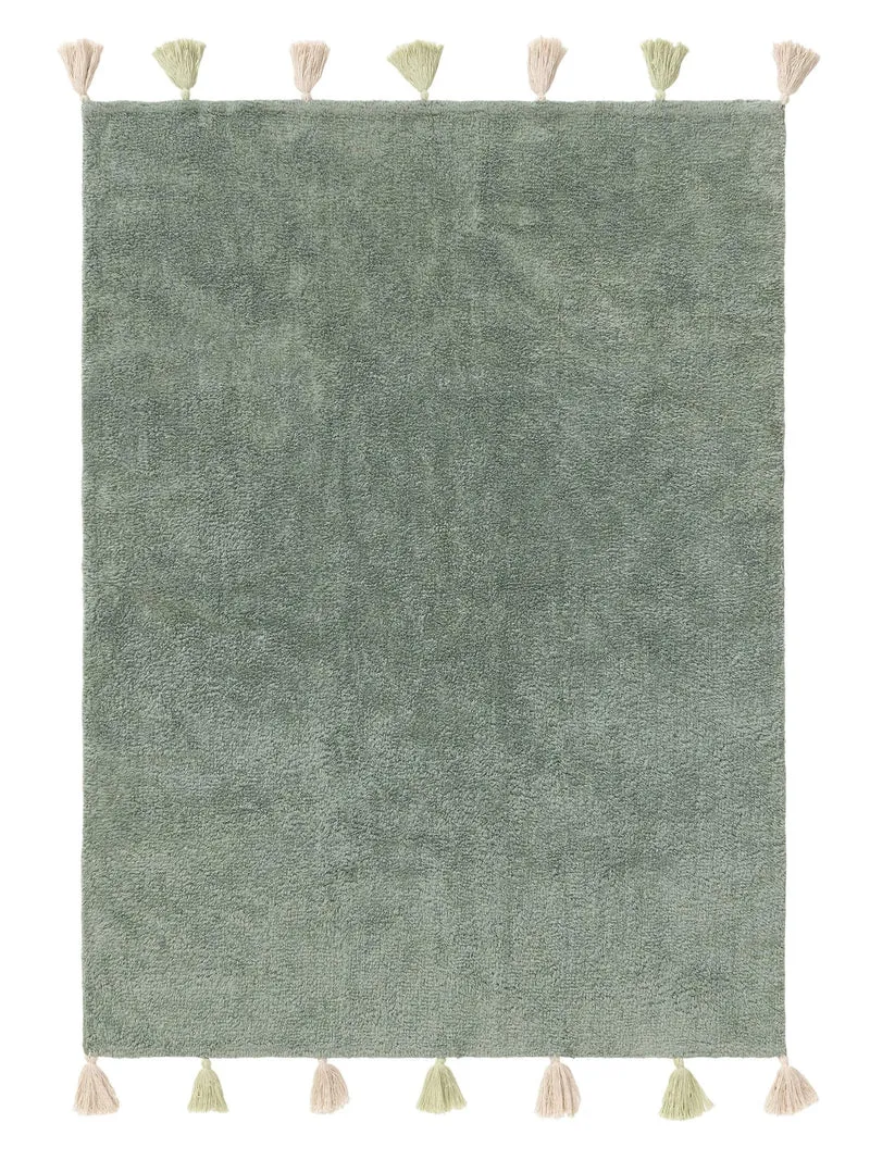 Tapis bohème à franges enfant vert en coton 80x120 cm