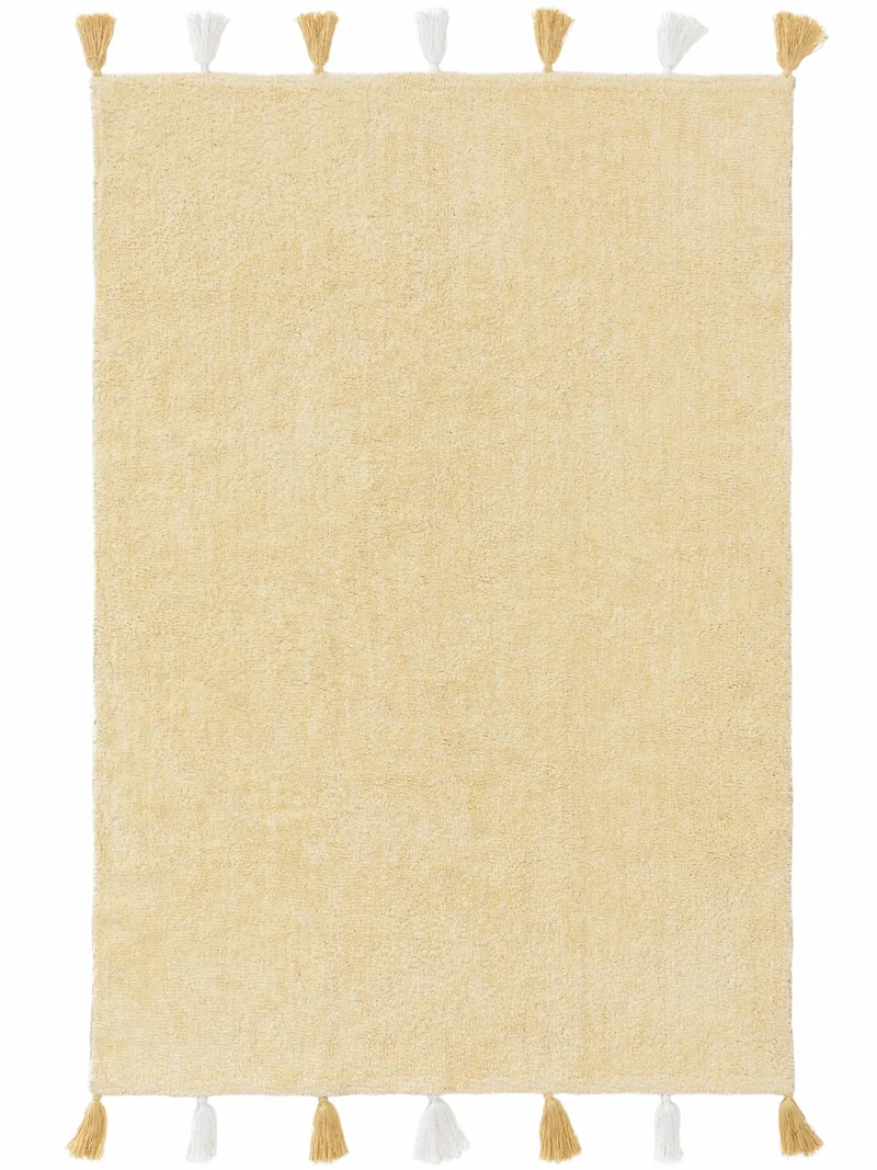 Tapis bohème à franges enfant jaune en coton 80x120 cm