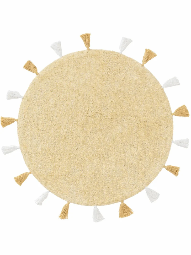 Tapis bohème à franges rond enfant jaune en coton 100 cm de diamètre