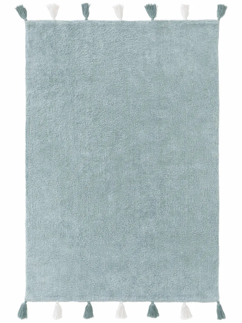 Tapis moderne à franges enfant bleu gris en coton 80x120 cm