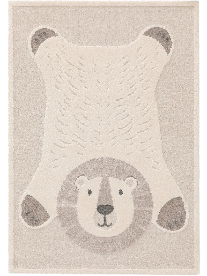 Tapis scandinave motif animal lion enfant crème et beige 80x150 cm