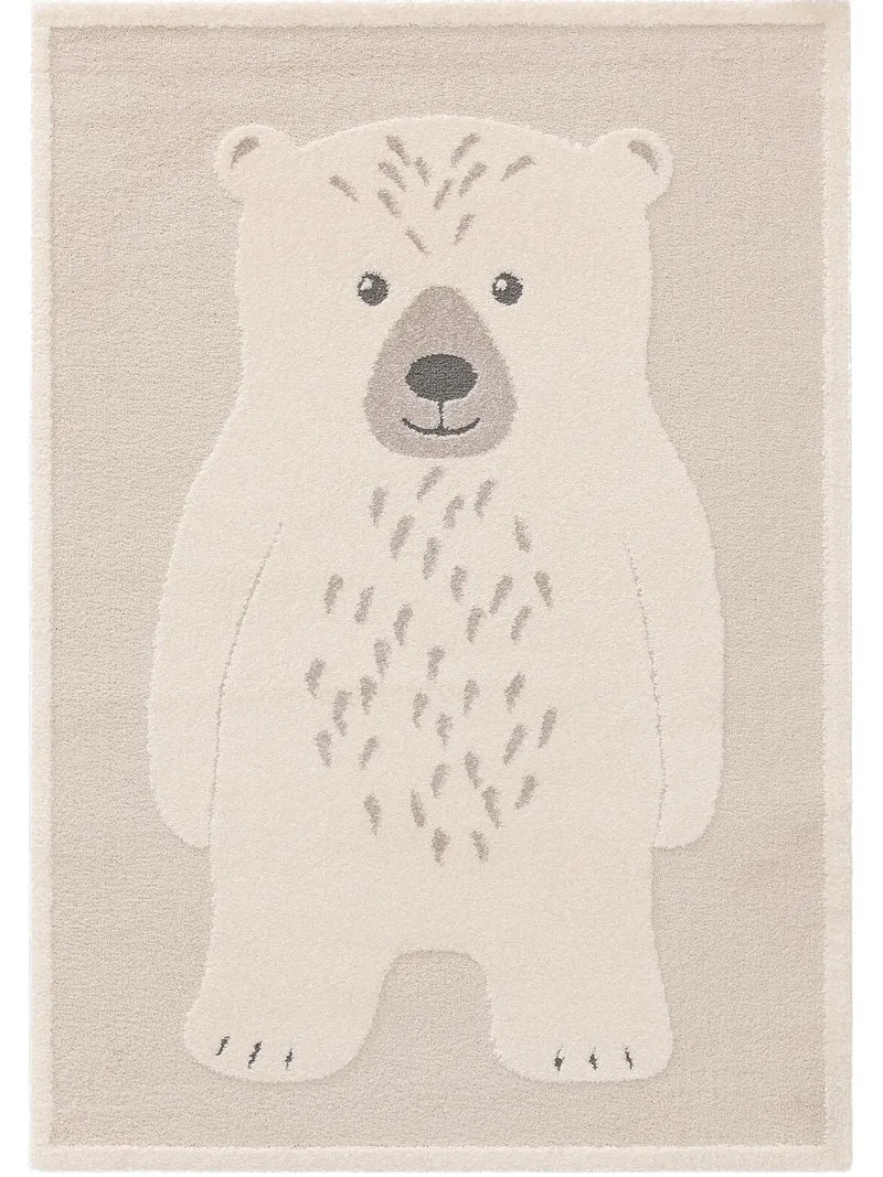 Tapis scandinave motif animal ourson enfant crème et beige 80x150 cm