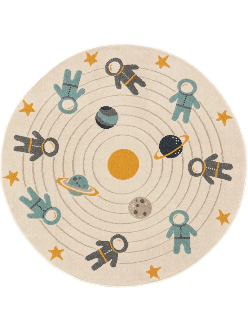 Tapis étoile rond enfant crème 120 cm de diamètre