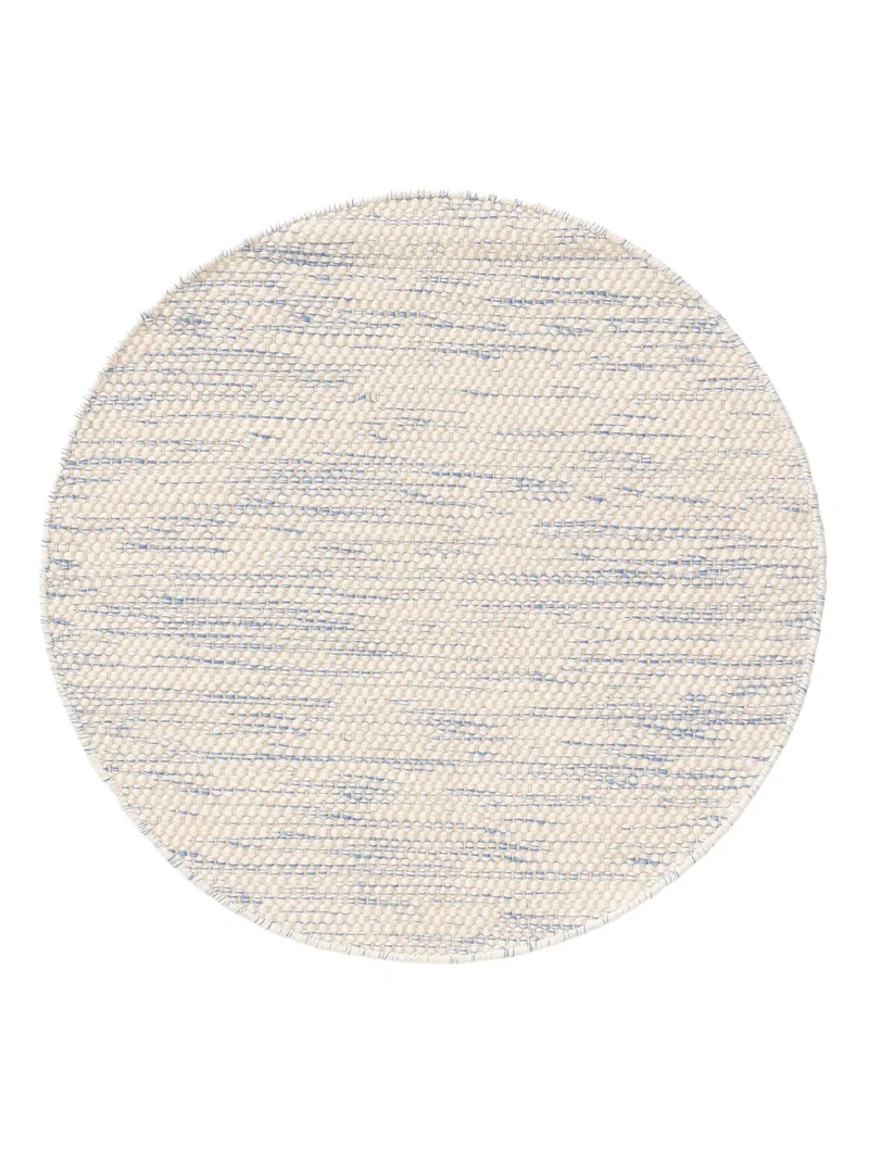 Tapis scandinave tressé rond enfant blanc et bleu en laine 150 cm de diamètre
