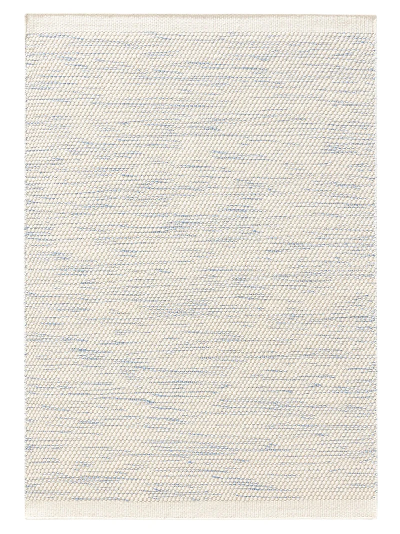 Tapis scandinave tressé enfant blanc et bleu en laine 90x130 cm