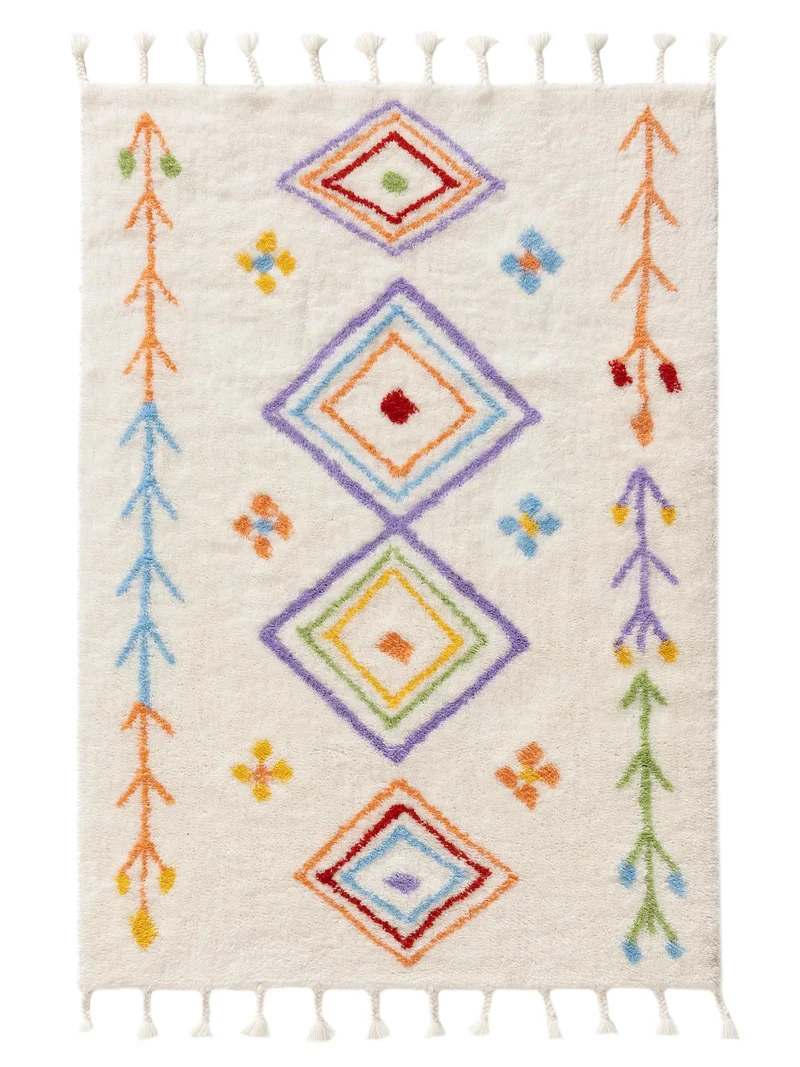 Tapis berbère à franges enfant orange et multicolore en laine 160x230 cm